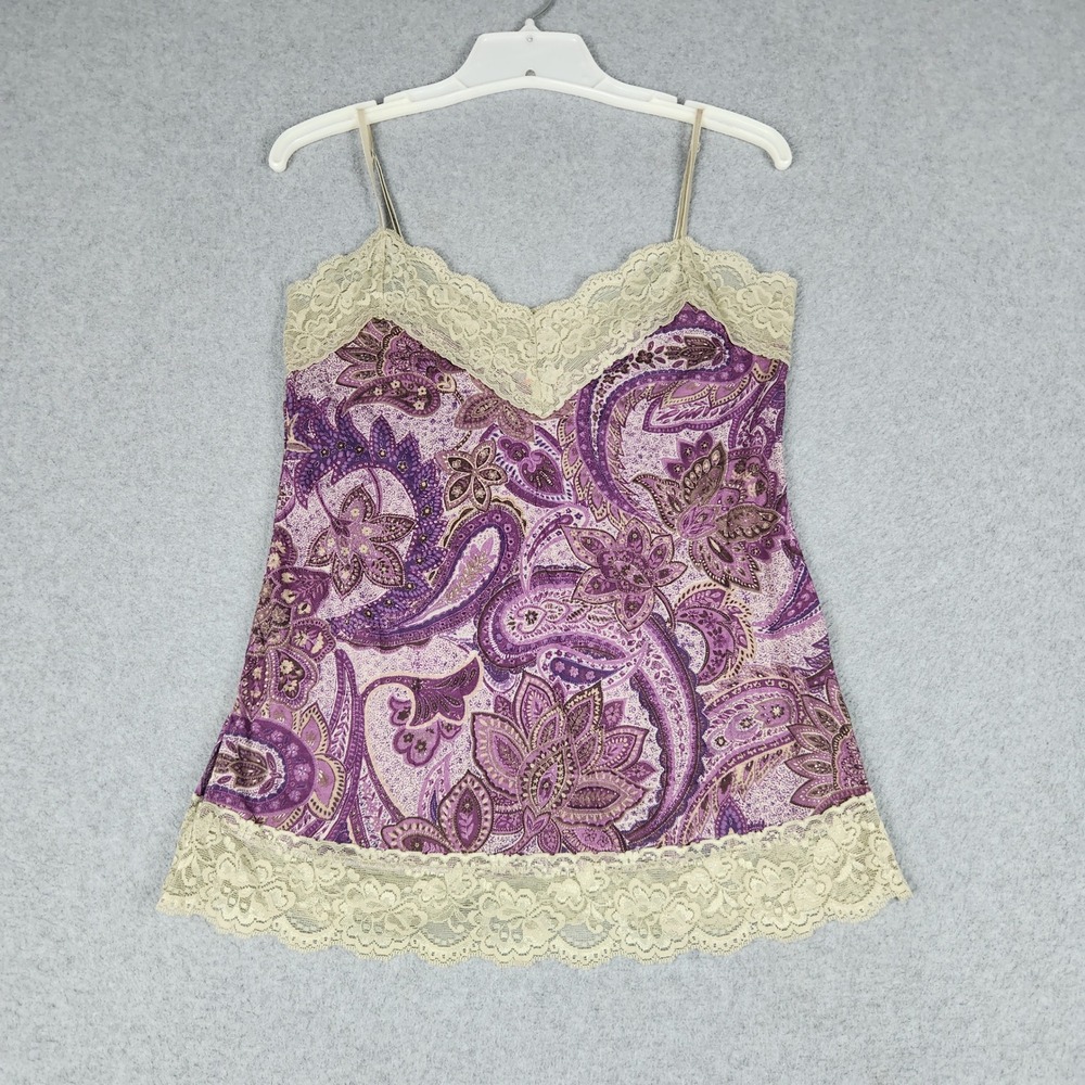 VTG Weavers Girl Camisole Women L Purple Paisley Lace Trim Boho Adjustable Strap